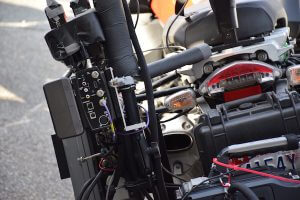Comrex LiveShot Portable strapped to motorcycle for Boston Marathon coverage