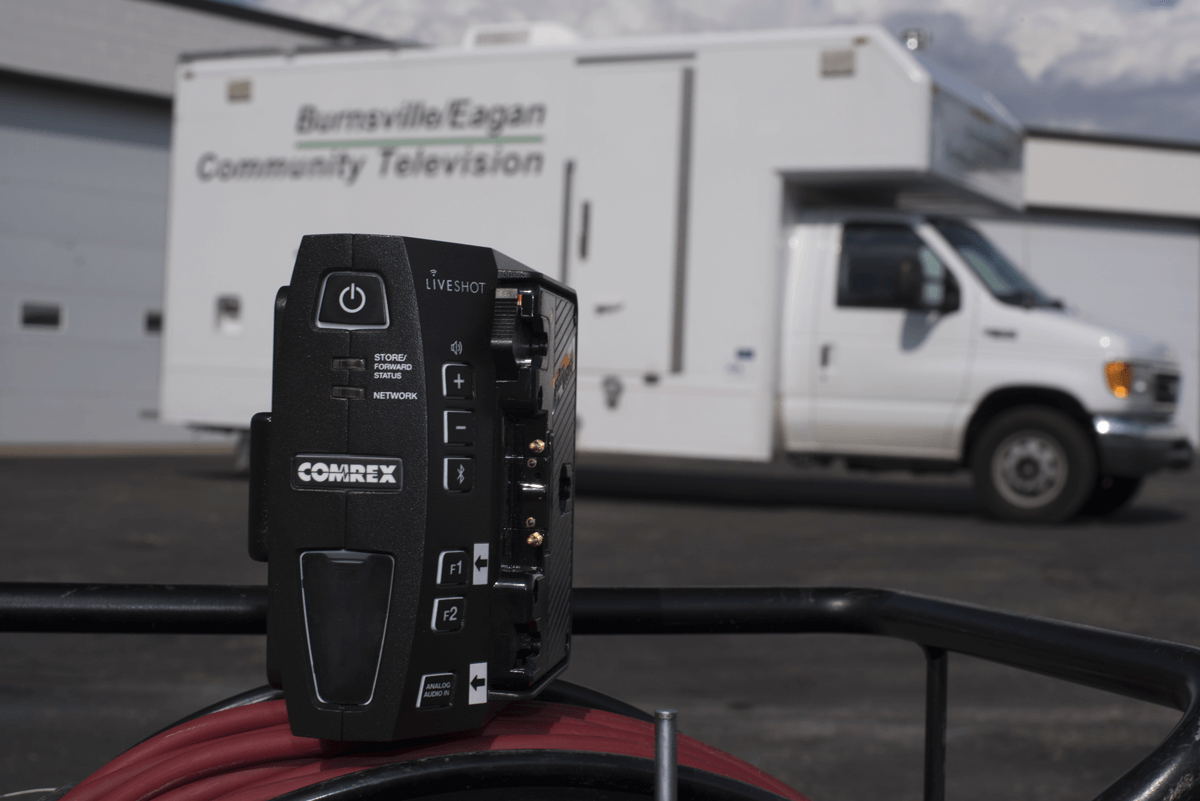 Burnsville Community Television truck with a Comrex LiveShot Portable unit in the foreground