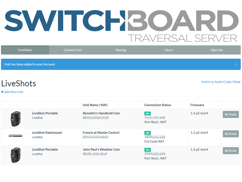 Comrex Switchboard Traversal Server GUI